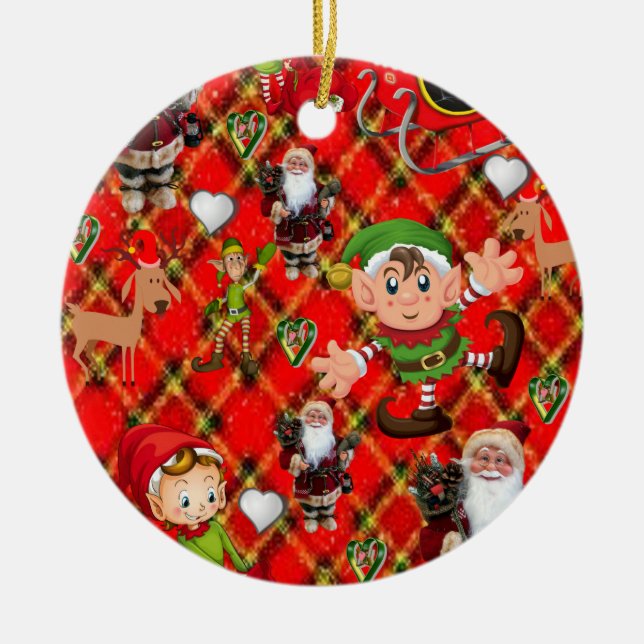 Christmas Circle Ornament, Santa Ceramic Tree Decoration (Front)