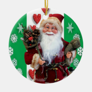 Christmas Circle Ornament, Santa Ceramic Tree Decoration