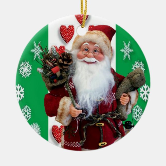 Christmas Circle Ornament, Santa Ceramic Tree Decoration (Front)
