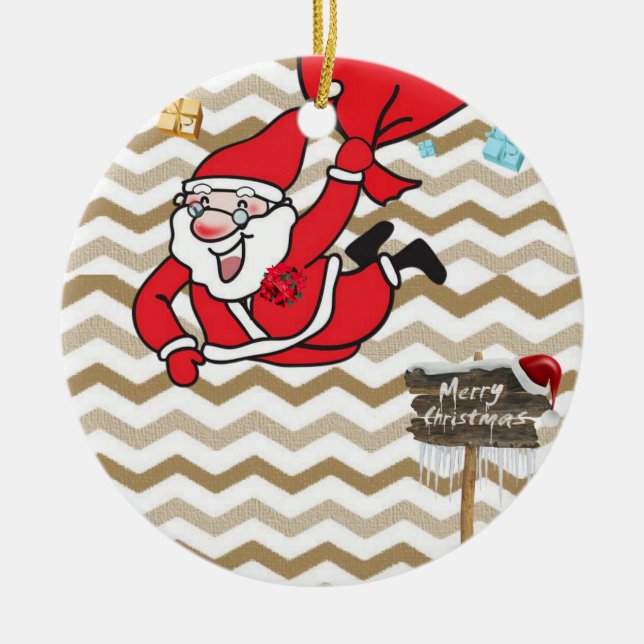 Christmas Circle Ornament, Santa Ceramic Tree Decoration (Front)