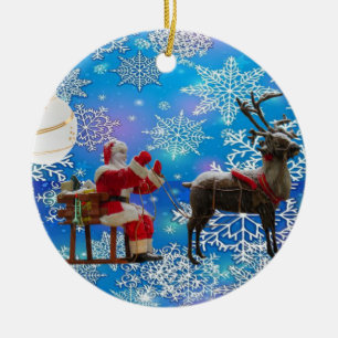 Christmas Circle Ornament, Santa Ceramic Tree Decoration