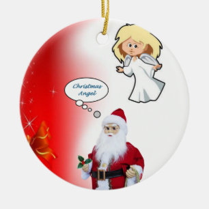 Christmas Circle Ornament, Santa Ceramic Tree Decoration