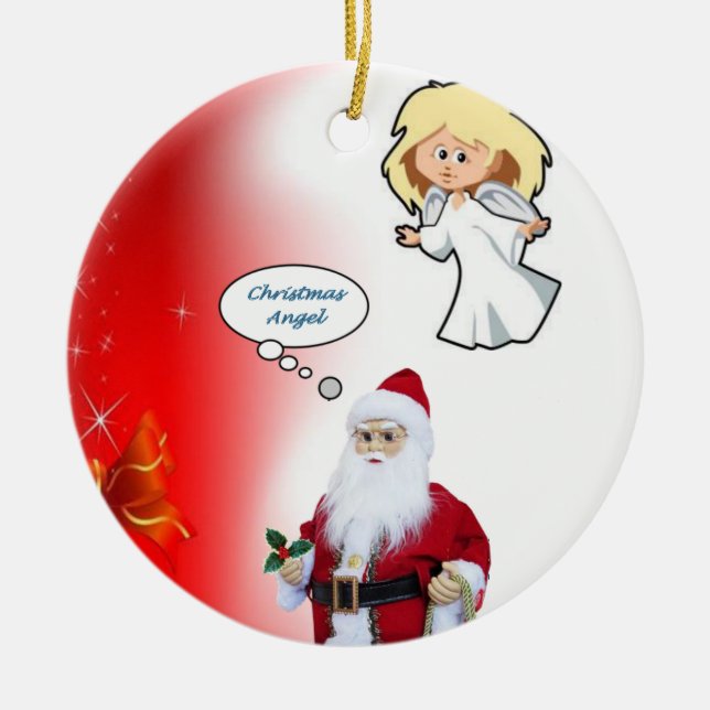 Christmas Circle Ornament, Santa Ceramic Tree Decoration (Front)