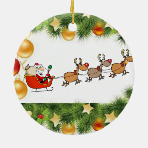 Christmas Circle Ornament, Santa Ceramic Tree Decoration