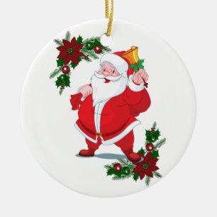 Christmas Circle Ornament, Santa Ceramic Tree Decoration