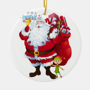 Christmas Circle Ornament, Santa Ceramic Tree Decoration