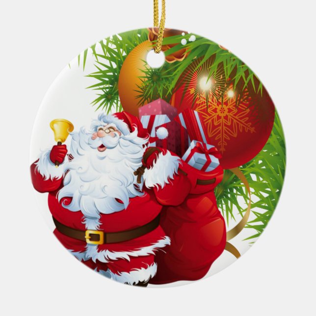 Christmas Circle Ornament, Santa Ceramic Tree Decoration (Front)
