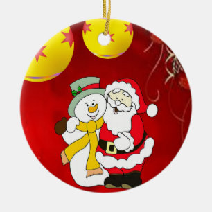 Christmas Circle Ornament, Santa Ceramic Tree Decoration