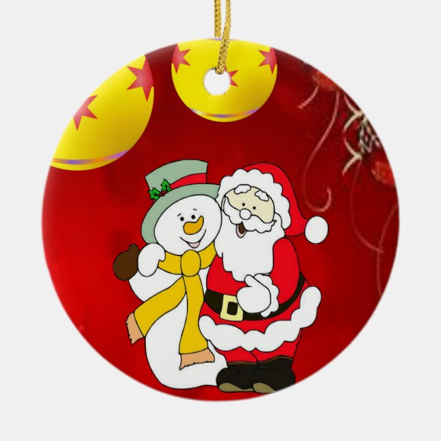 Christmas Circle Ornament, Santa Ceramic Tree Decoration (Front)