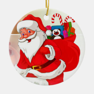 Christmas Circle Ornament, Santa Ceramic Tree Decoration