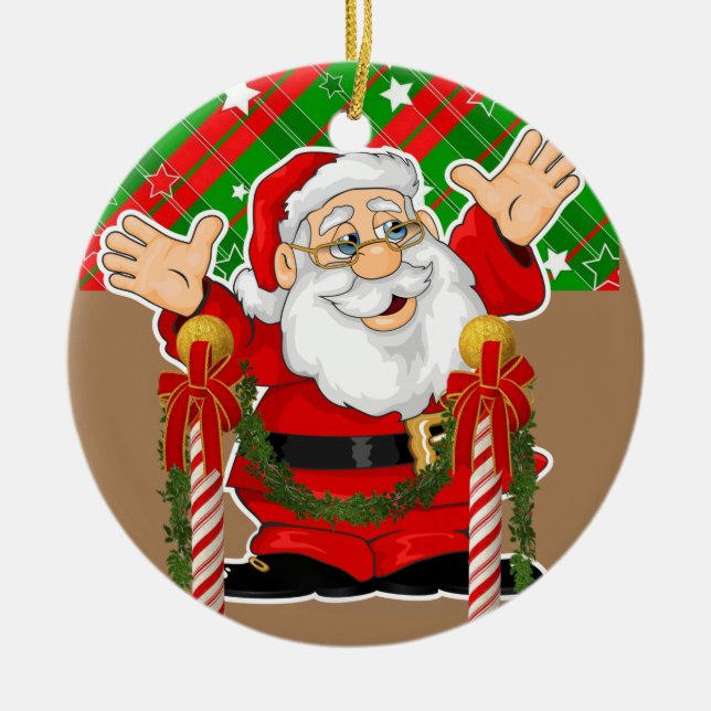 Christmas Circle Ornament, Santa Ceramic Tree Decoration (Front)