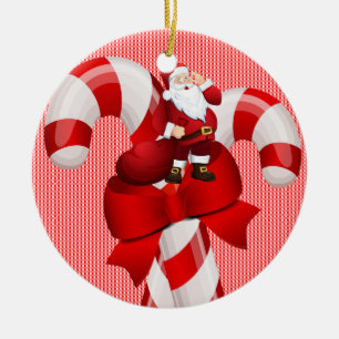 Christmas Circle Ornament, Santa Ceramic Tree Decoration