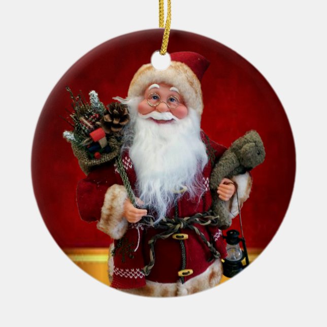 Christmas Circle Ornament, Santa Ceramic Tree Decoration (Front)