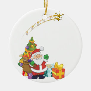 Christmas Circle Ornament, Santa Ceramic Tree Decoration
