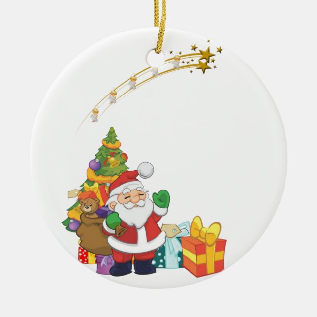 Christmas Circle Ornament, Santa Ceramic Tree Decoration (Front)