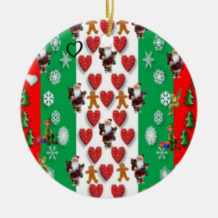 Christmas Circle Ornament, Santa Ceramic Tree Decoration
