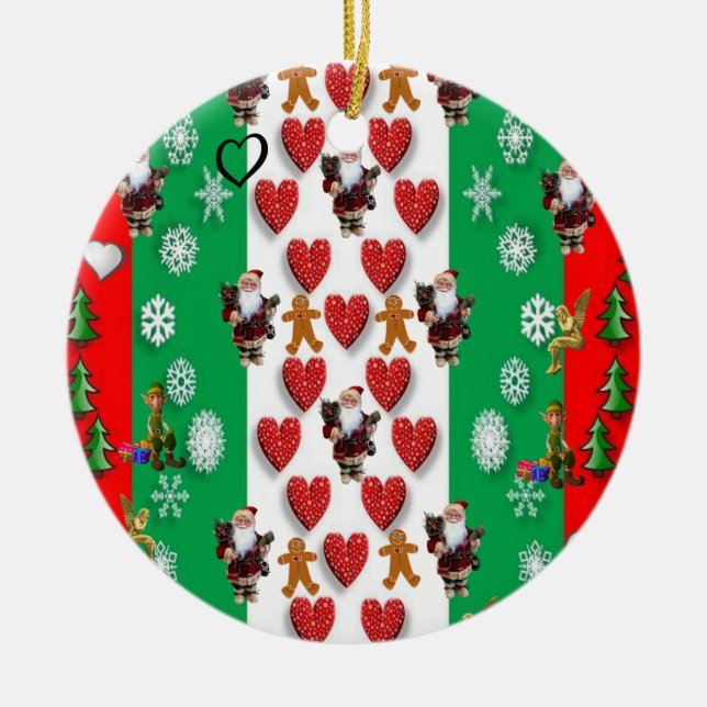 Christmas Circle Ornament, Santa Ceramic Tree Decoration (Front)