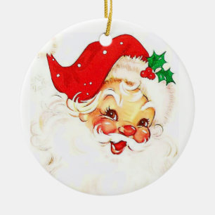 Christmas Circle Ornament, Santa Ceramic Tree Decoration