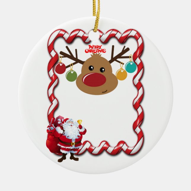 Christmas Circle Ornament, Santa Ceramic Tree Decoration (Front)