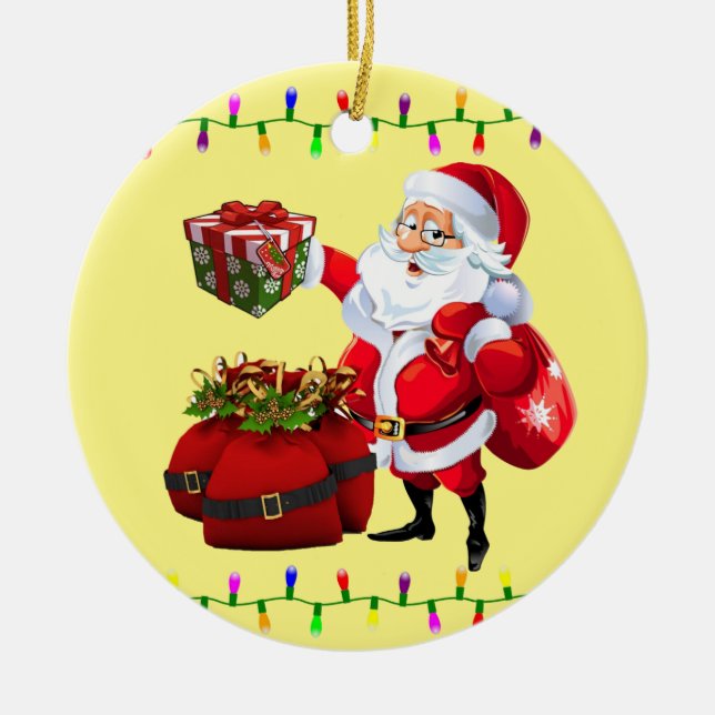 Christmas Circle Ornament, Santa Ceramic Tree Decoration (Front)