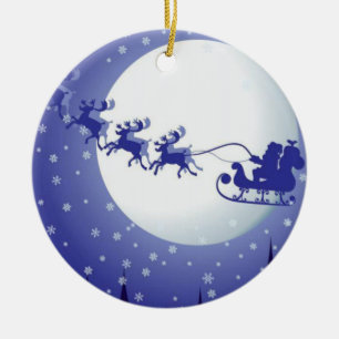 Christmas Circle Ornament, Santa Ceramic Tree Decoration