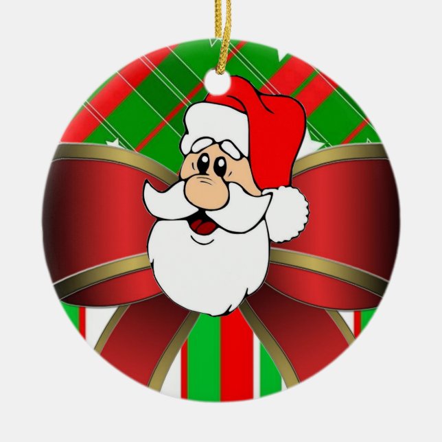 Christmas Circle Ornament, Santa Ceramic Tree Decoration (Front)