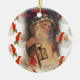 Christmas Circle Ornament, Santa Ceramic Tree Decoration