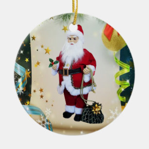 Christmas Circle Ornament, Santa Ceramic Tree Decoration