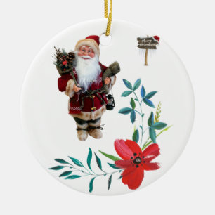 Christmas Circle Ornament, Santa Ceramic Tree Decoration