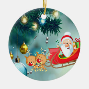 Christmas Circle Ornament, Santa Ceramic Tree Decoration