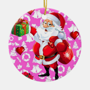 Christmas Circle Ornament, Santa Ceramic Tree Decoration