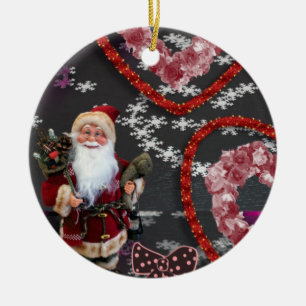 Christmas Circle Ornament, Santa Ceramic Tree Decoration