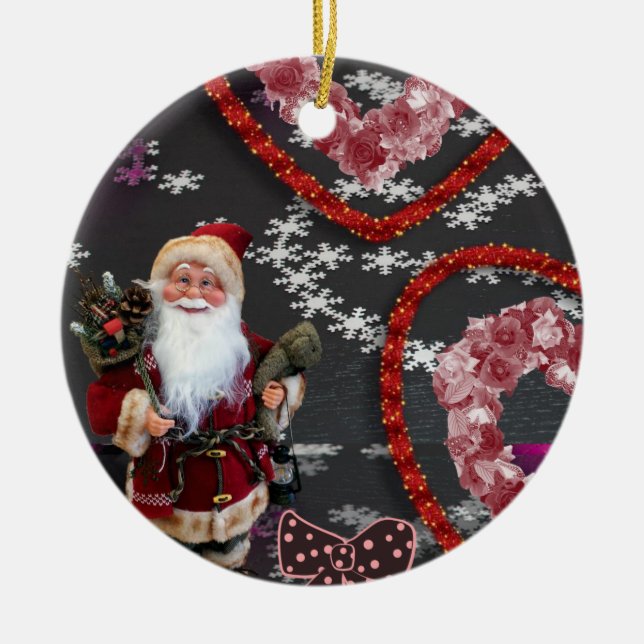 Christmas Circle Ornament, Santa Ceramic Tree Decoration (Front)