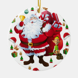 Christmas Circle Ornament, Santa Ceramic Tree Decoration