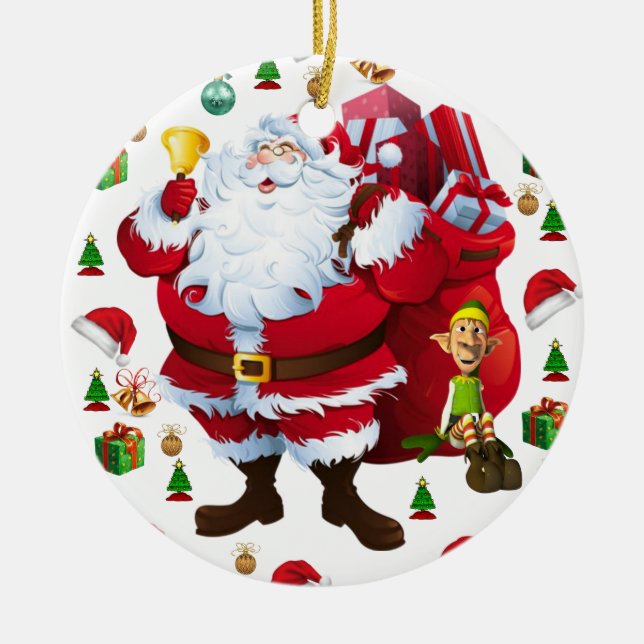 Christmas Circle Ornament, Santa Ceramic Tree Decoration (Front)