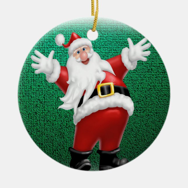 Christmas Circle Ornament, Santa Ceramic Tree Decoration (Front)
