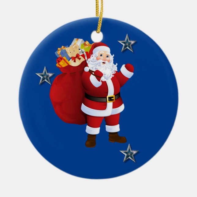 Christmas Circle Ornament, Santa Ceramic Tree Decoration (Front)