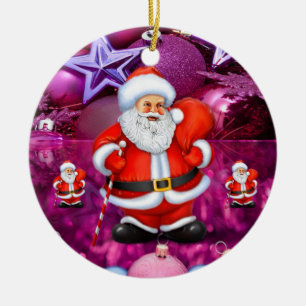 Christmas Circle Ornament, Santa Ceramic Tree Decoration