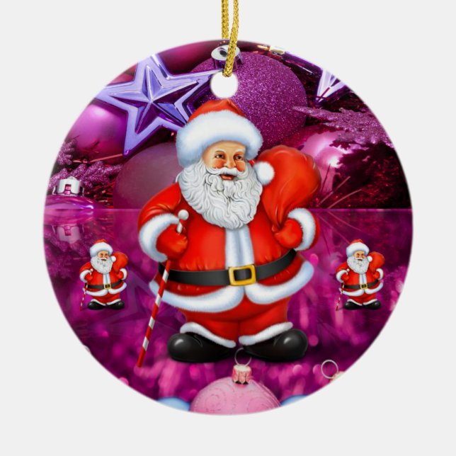 Christmas Circle Ornament, Santa Ceramic Tree Decoration (Front)
