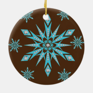 Christmas Circle Ornament, Snowflake Ceramic Tree Decoration