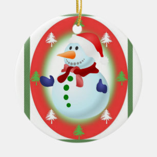 Christmas Circle Ornament, Snowman Ceramic Tree Decoration