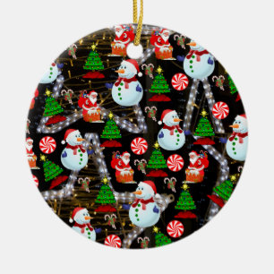 Christmas Circle Ornament, Snowman Ceramic Tree Decoration