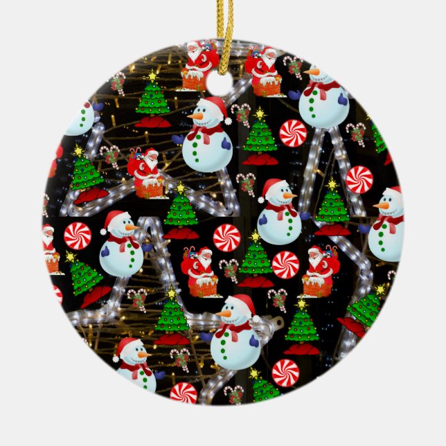 Christmas Circle Ornament, Snowman Ceramic Tree Decoration (Front)
