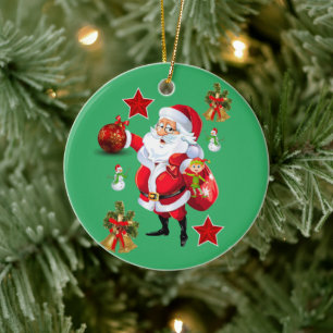Christmas Circle Ornament, Snowman Ceramic Tree Decoration