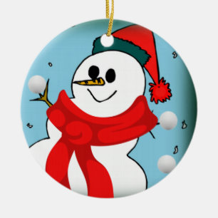 Christmas Circle Ornament, Snowman Ceramic Tree Decoration