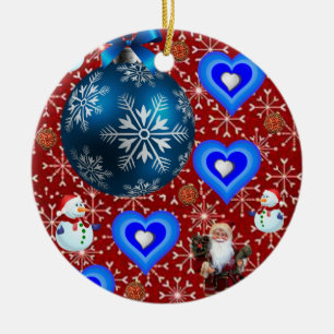 Christmas Circle Ornament, Snowman Ceramic Tree Decoration