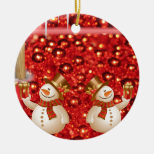 Christmas Circle Ornament, Snowman Ceramic Tree Decoration