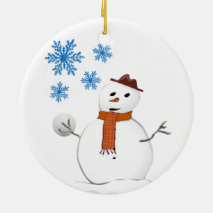 Christmas Circle Ornament, Snowman Ceramic Tree Decoration