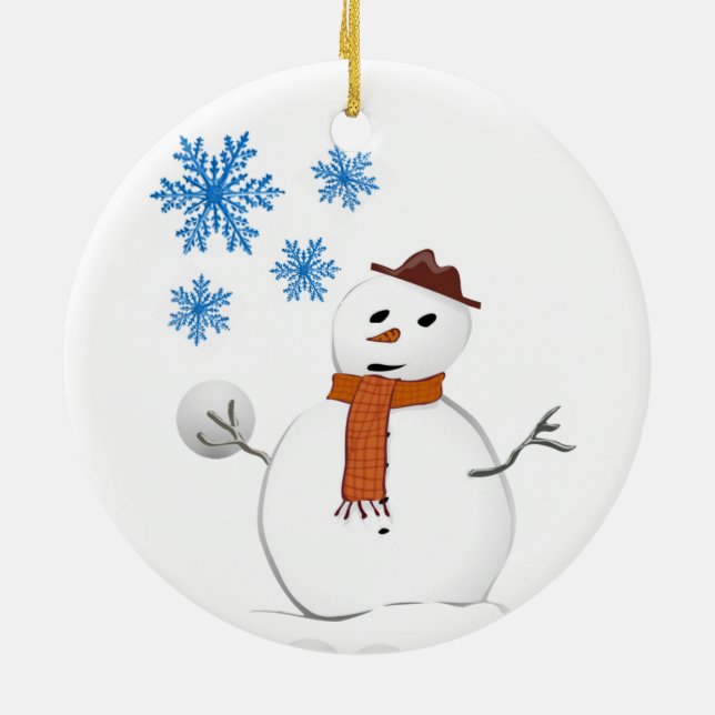 Christmas Circle Ornament, Snowman Ceramic Tree Decoration (Back)