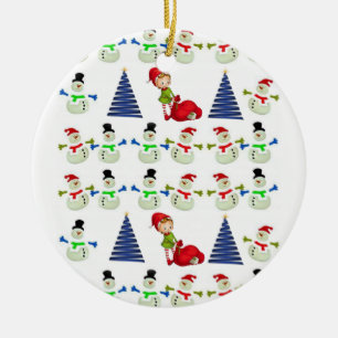 Christmas Circle Ornament, Snowman Ceramic Tree Decoration
